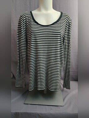 Merona Black and Gray Striped Long Sleeve Top